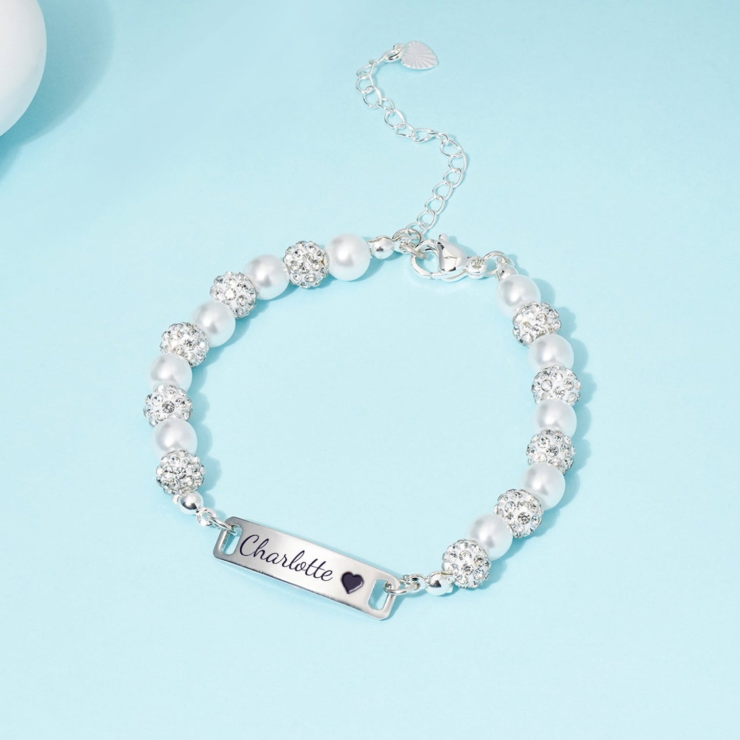 CZ Silver Personalized Baby Name Pearl Bracelet