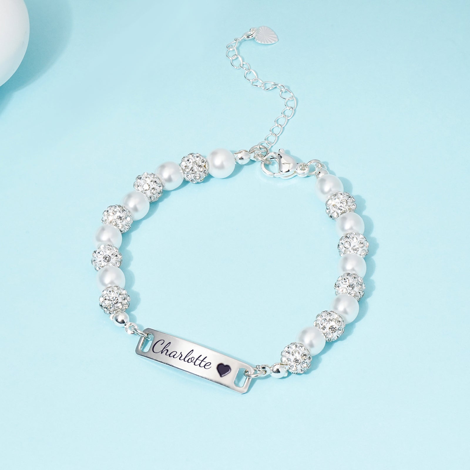 CZ Silver Personalized Baby Name Pearl Bracelet