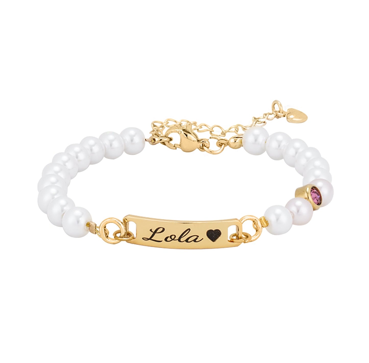 Personalized Baby Name and Birthstone Pearl Bracelet