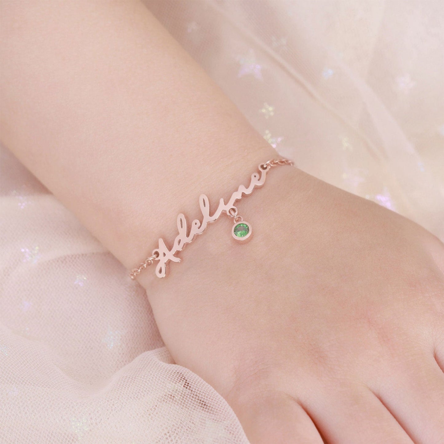 Baby Girl Name and Birthstone Bracelet