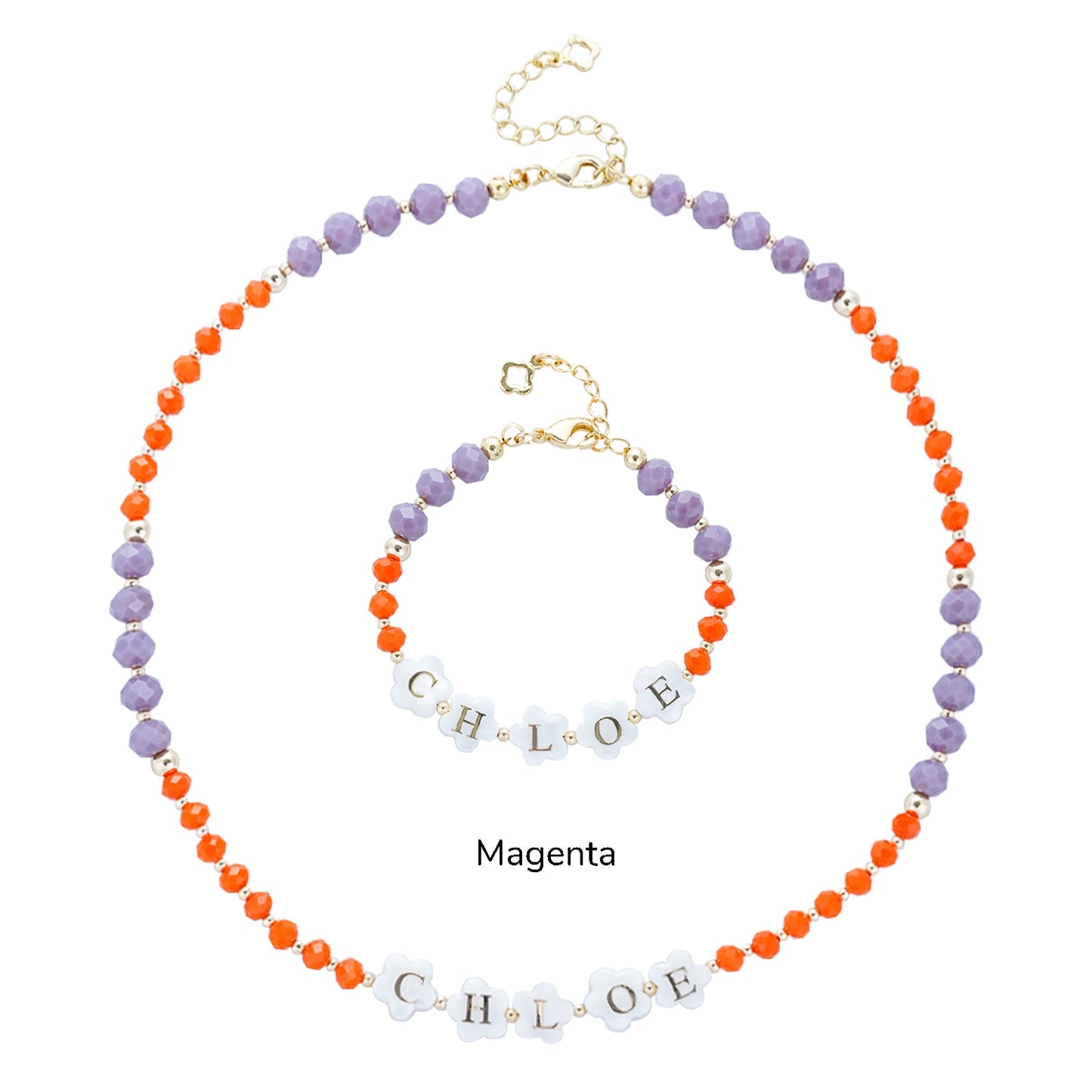 Colorful Crystal Beads Personalized Name Bracelet and Necklace Set for Girls