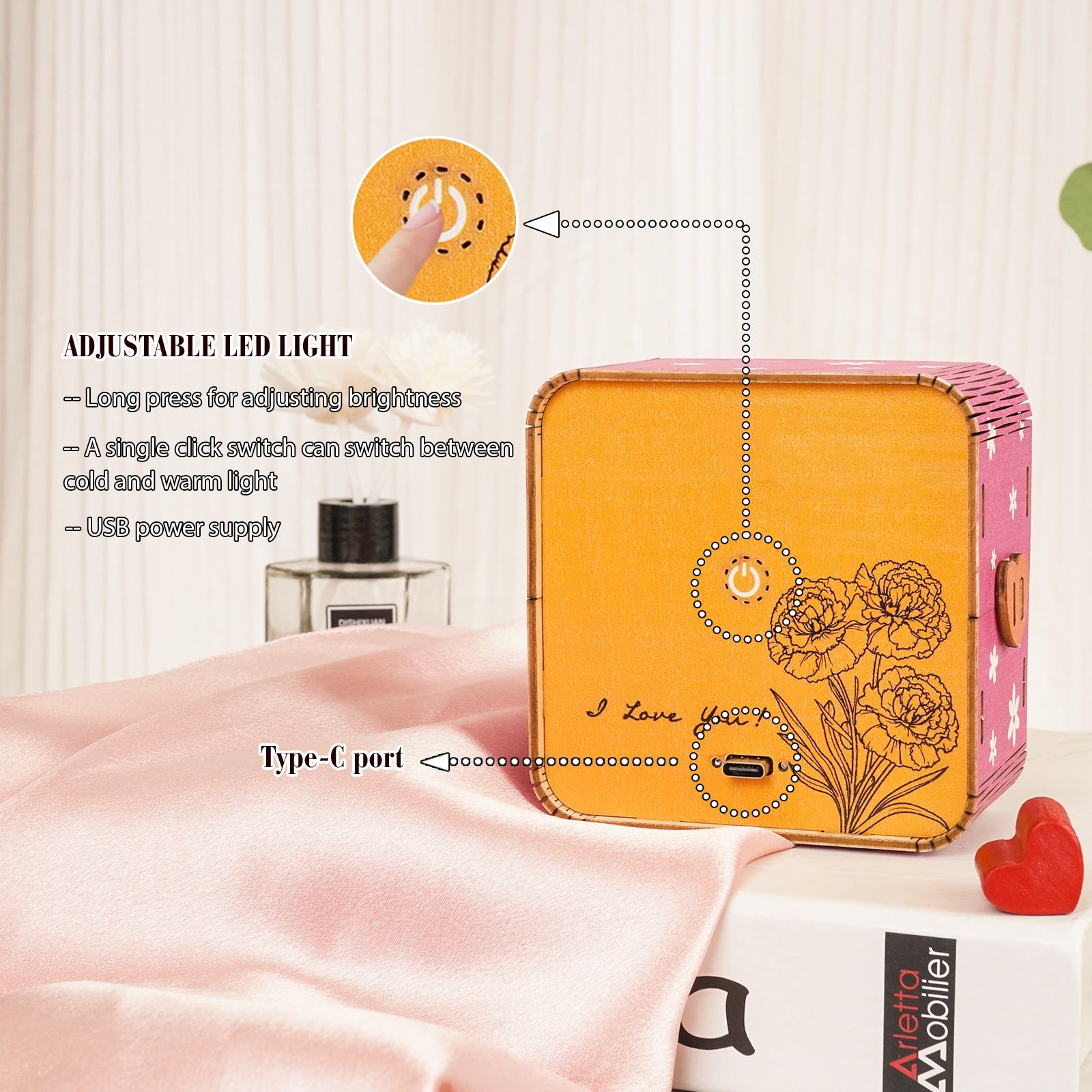 Personalized 3D wooden puzzle night light with adjustable LED features and floral design for Mother's Day.