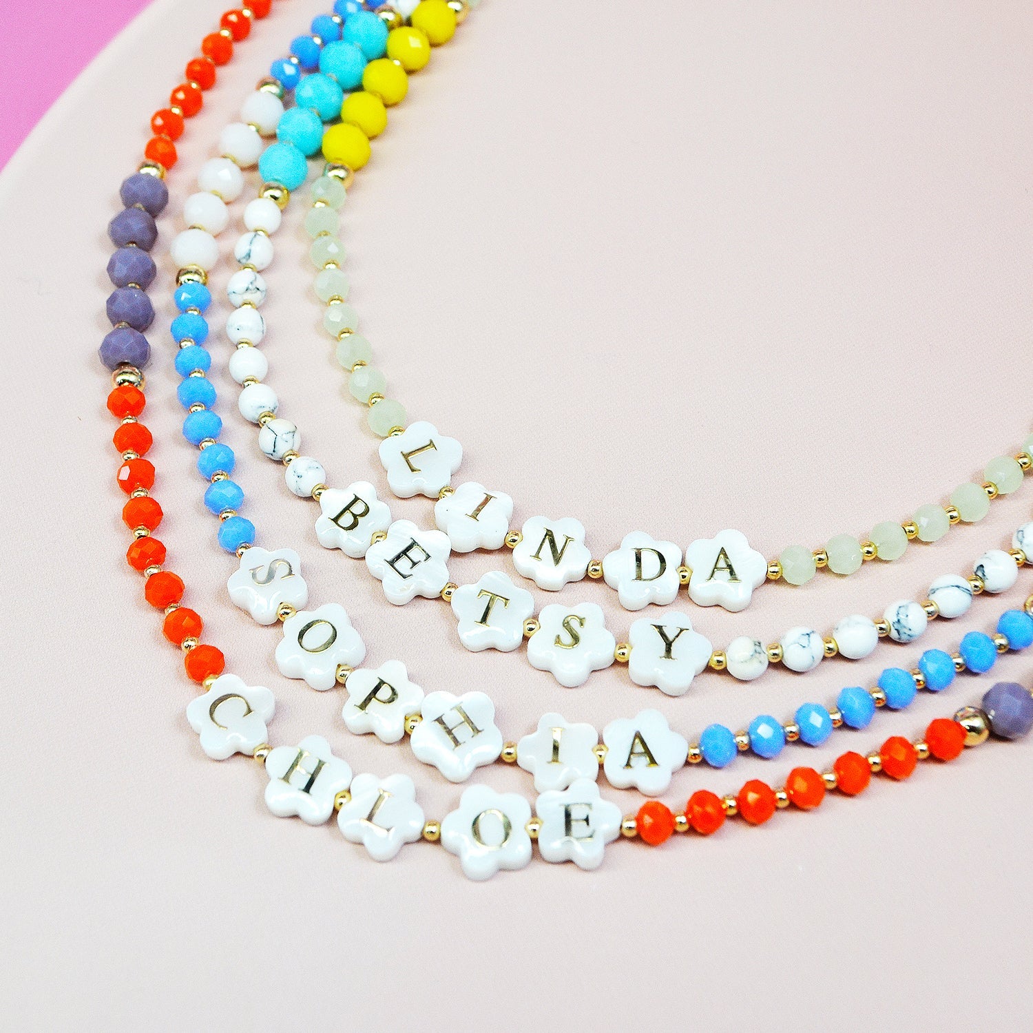 Colorful Crystal Beads Personalized Name Bracelet and Necklace Set for Girls