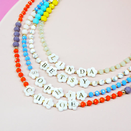 Colorful Crystal Beads Personalized Name Bracelet and Necklace Set for Girls