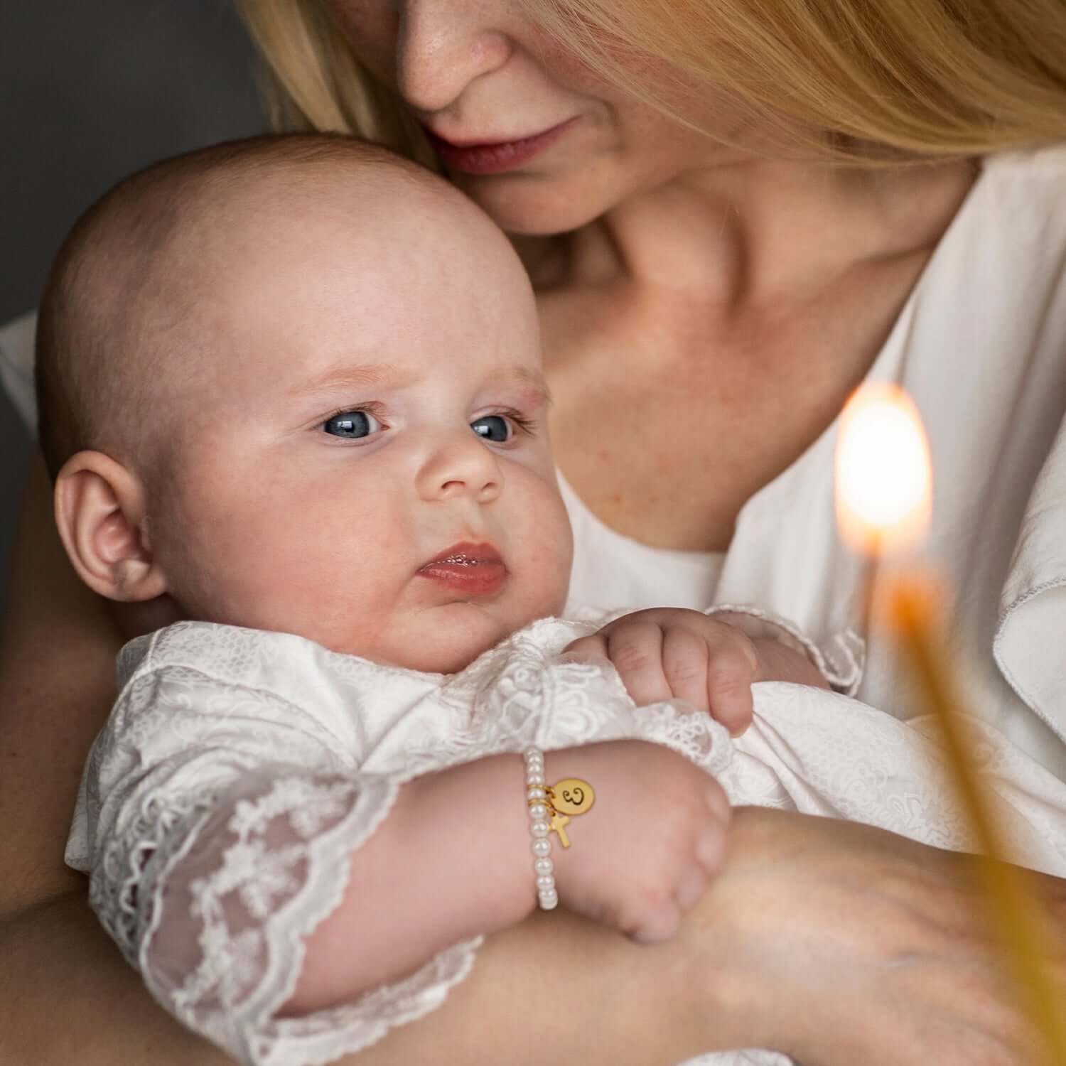 Baby pearl bracelet for baptism, christening, first communion, confirmation