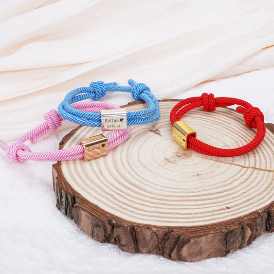 Custom Engraved Handmade Baby Rope Bracelet