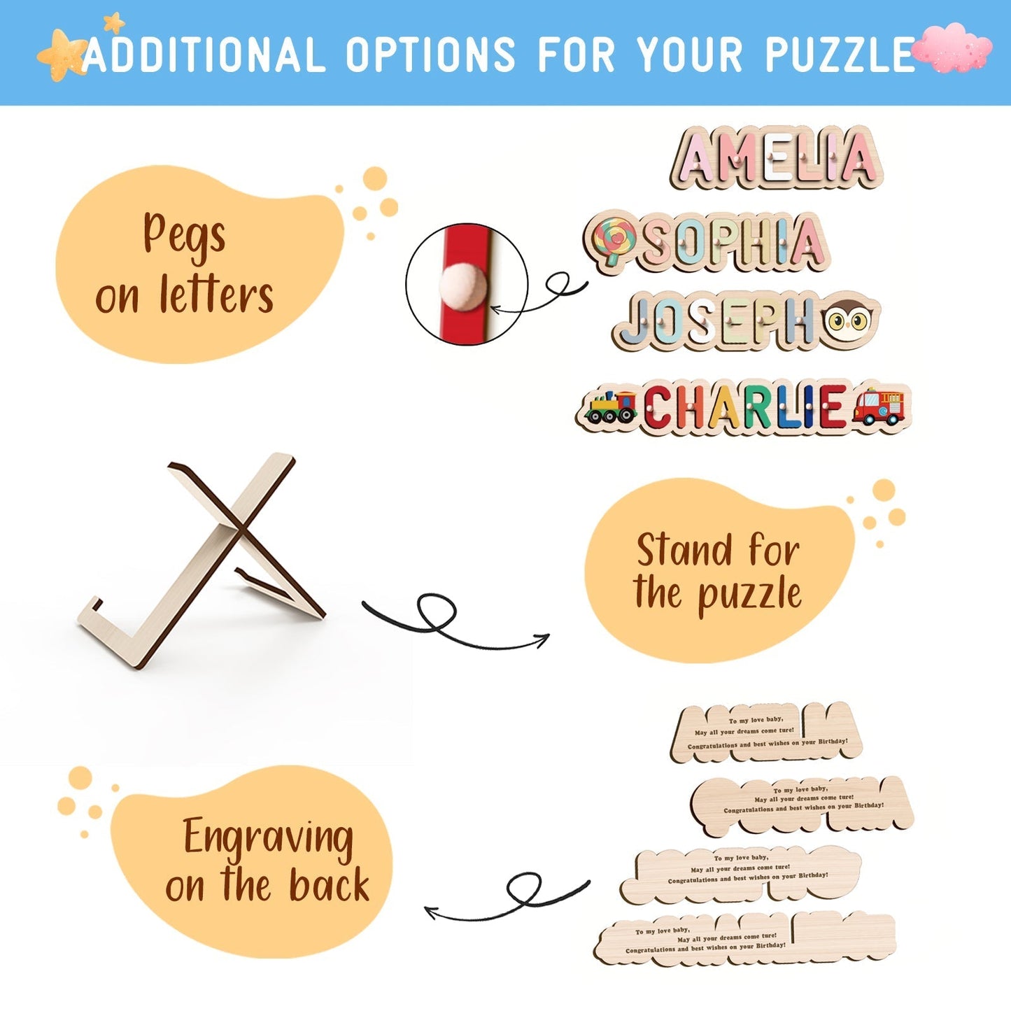 Personalized Wooden Baby Name Puzzle - Outlines