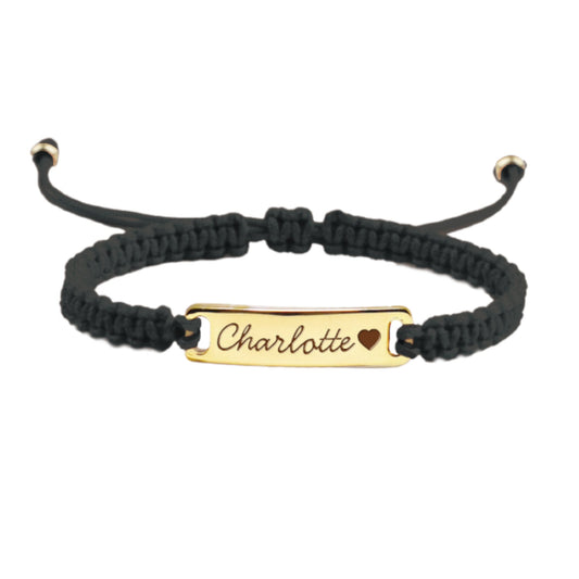 Black Personalized Handmade Braided Cord ID Bracelet