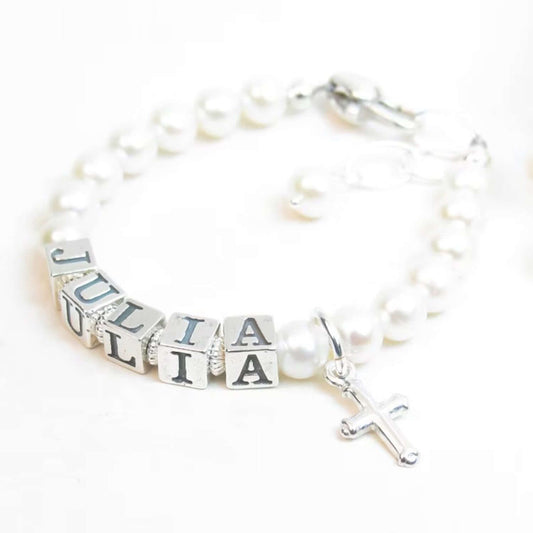 Personalized Pearl Baby and Girl‘s Name Bracelet for First Communion Gift