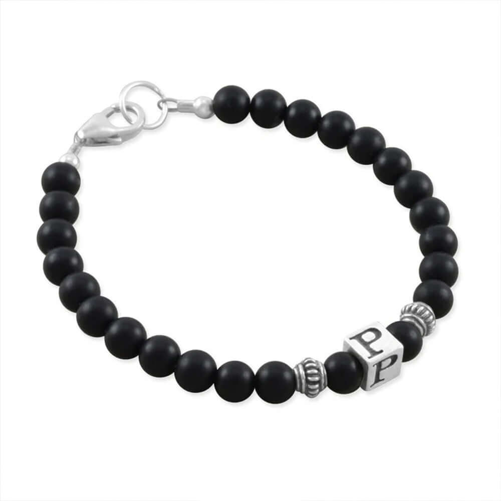 Personalized Baby Boy Onyx Bracelet with a Initial Bead