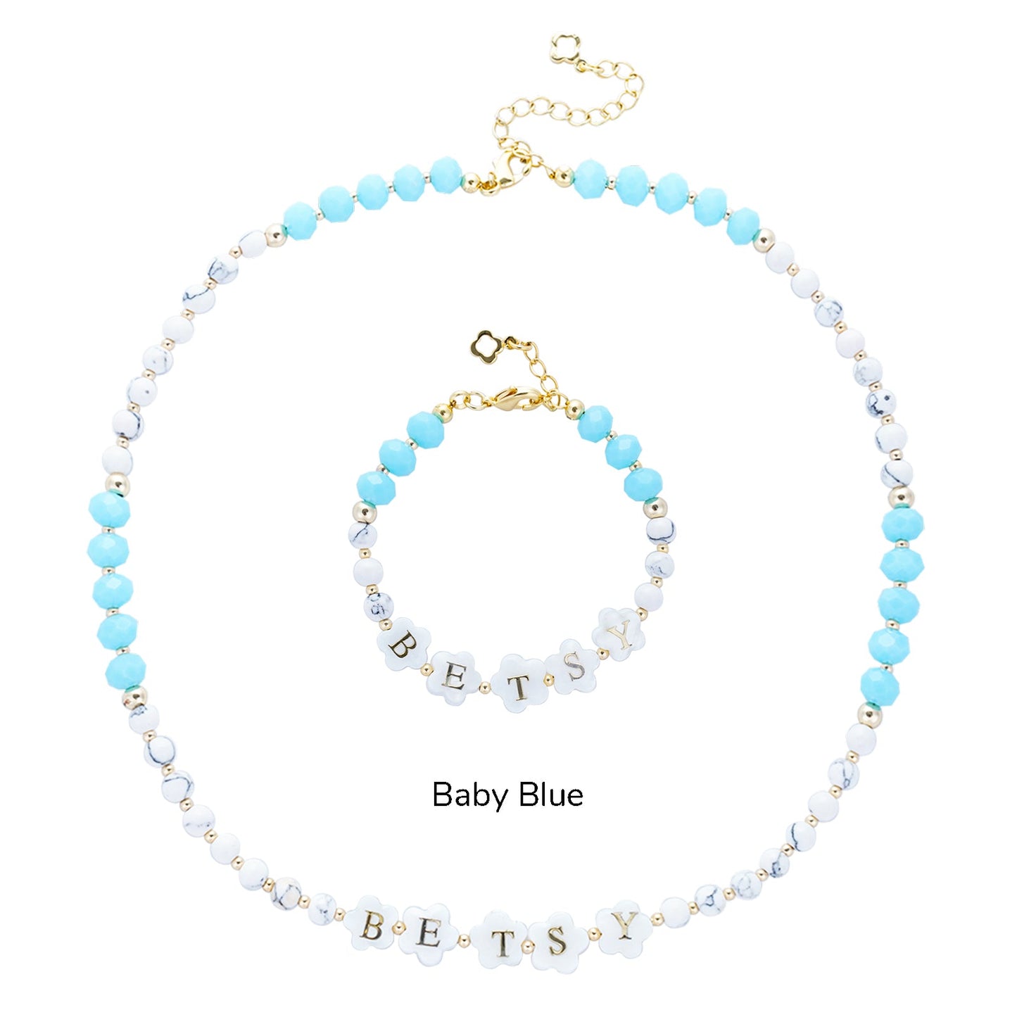 Colorful Crystal Beads Personalized Name Bracelet and Necklace Set for Girls