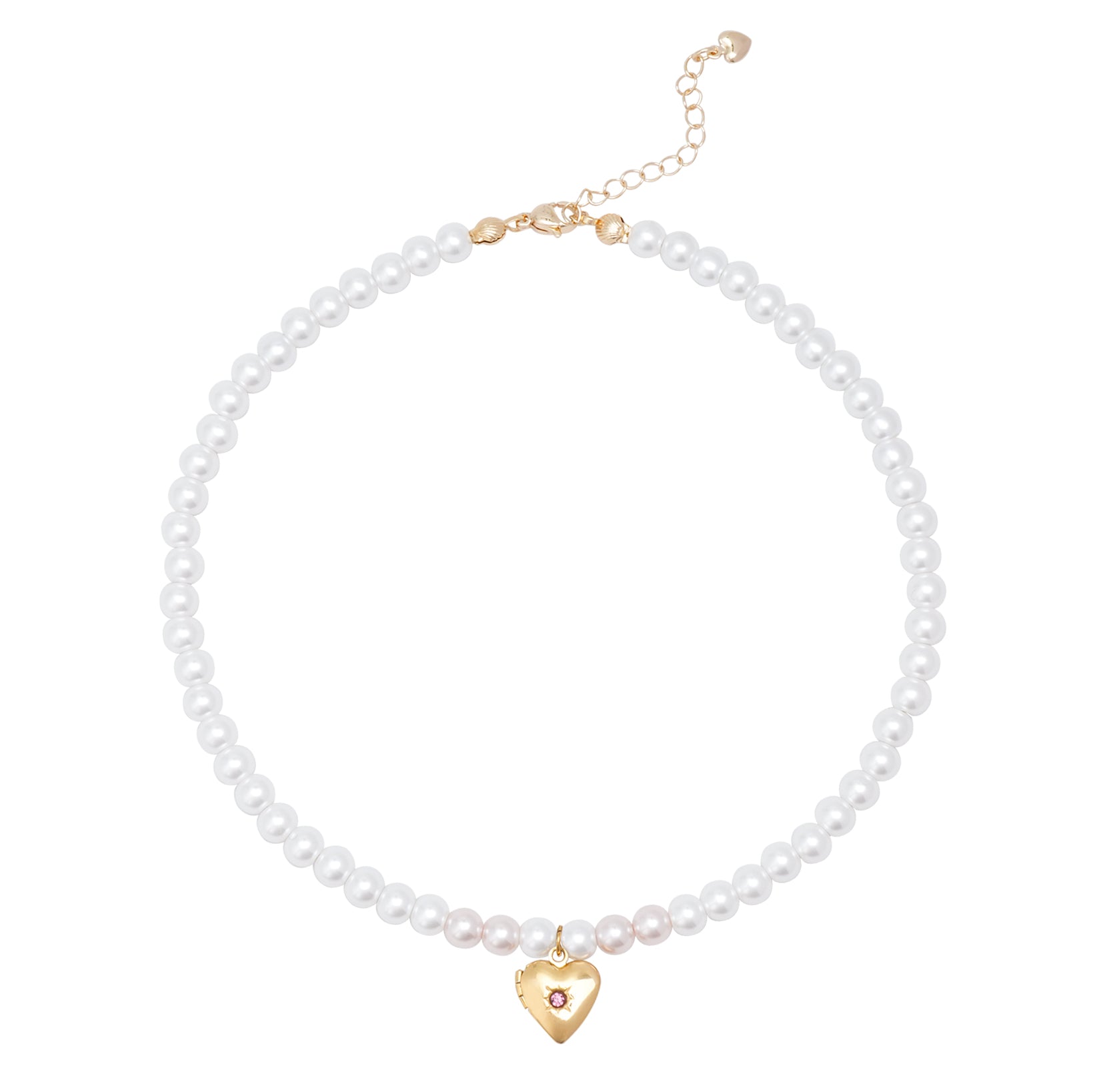 Personalized Birthstone Girl‘s Heart Locket Pearl Necklace