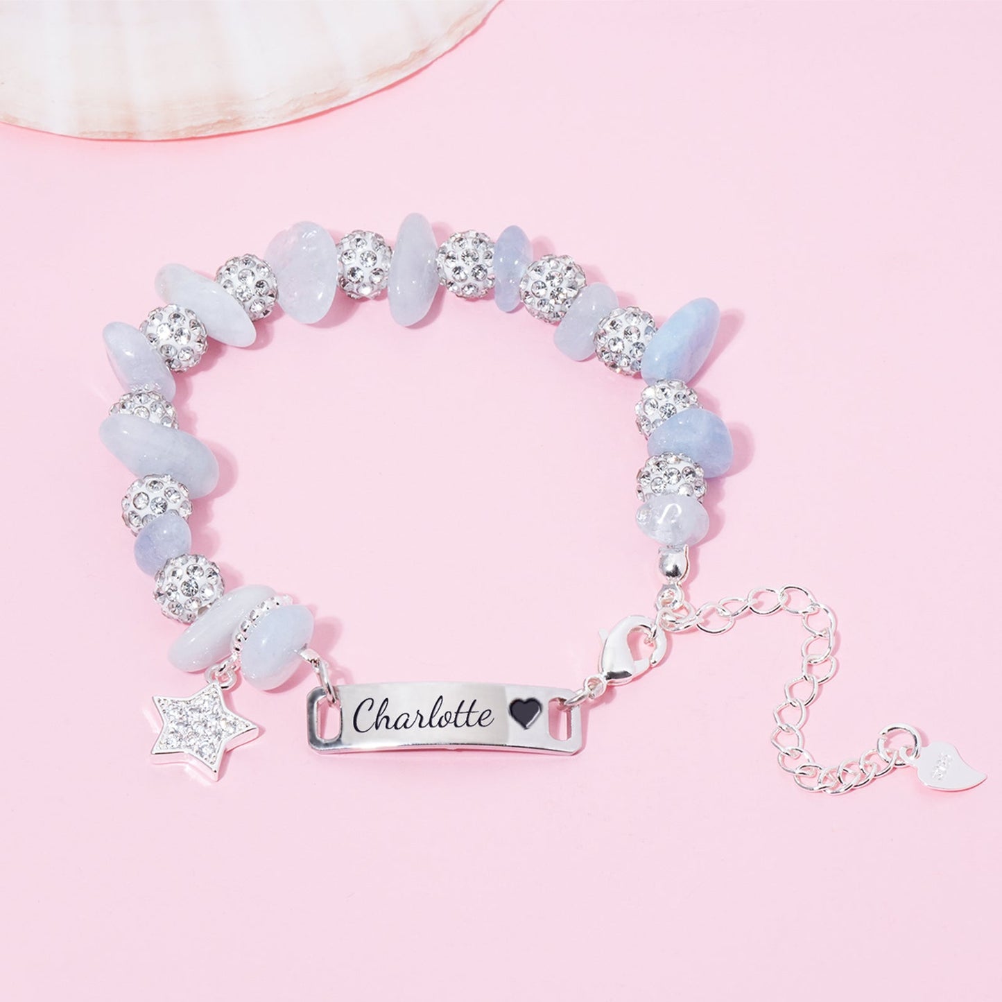 Girls Personalized Blue Crystal Name Bracelet with Star Charm