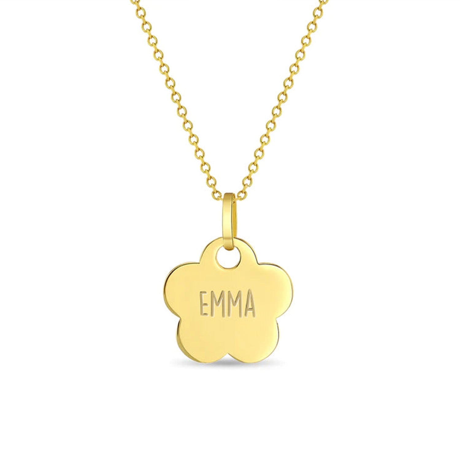 Flower Engraved Name Necklace for Children