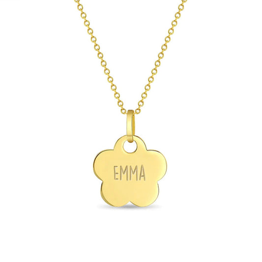Flower Engraved Name Necklace for Children