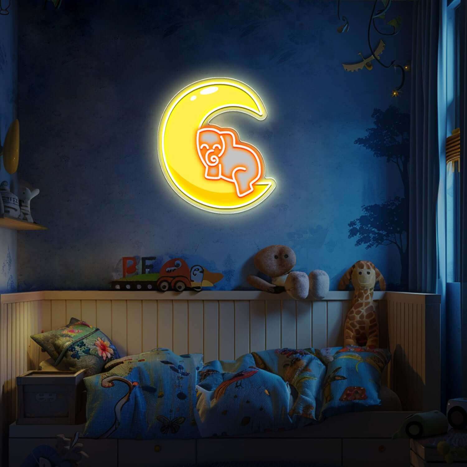 Elephant on the Moon Planet Neon Sign