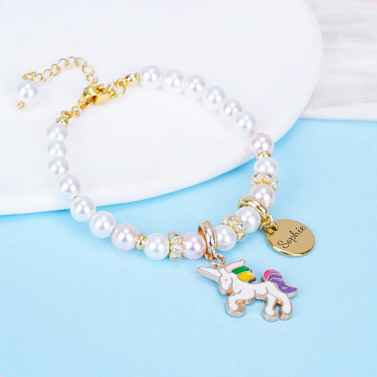 Unicorn Personalized Children's Name Pearl Bracelet