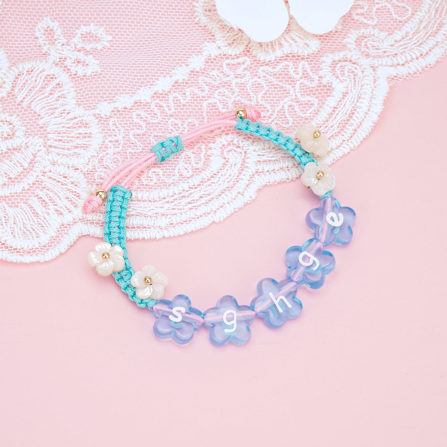 Handcrafted Personalized Name Flower Beads Bracelet for Girls