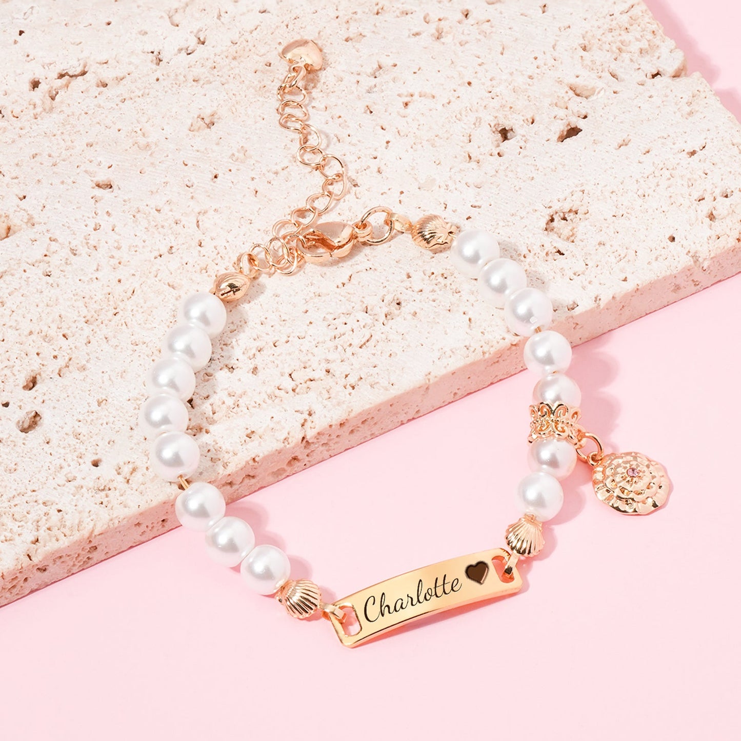 Personalized Baby Name and Birthflower Pearl Bracelet