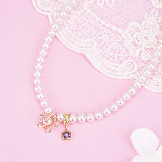 Sakura Charms Personalized Birthstone Girl's Pink Pearl Necklace