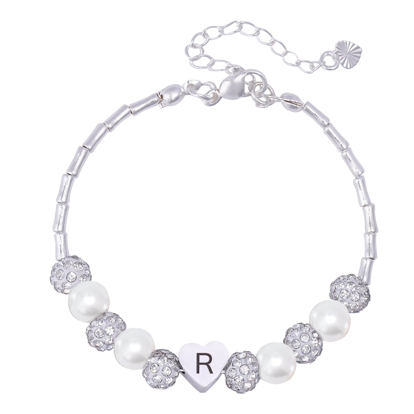 Girls Custom Initial Crystal Pearl Bracelet