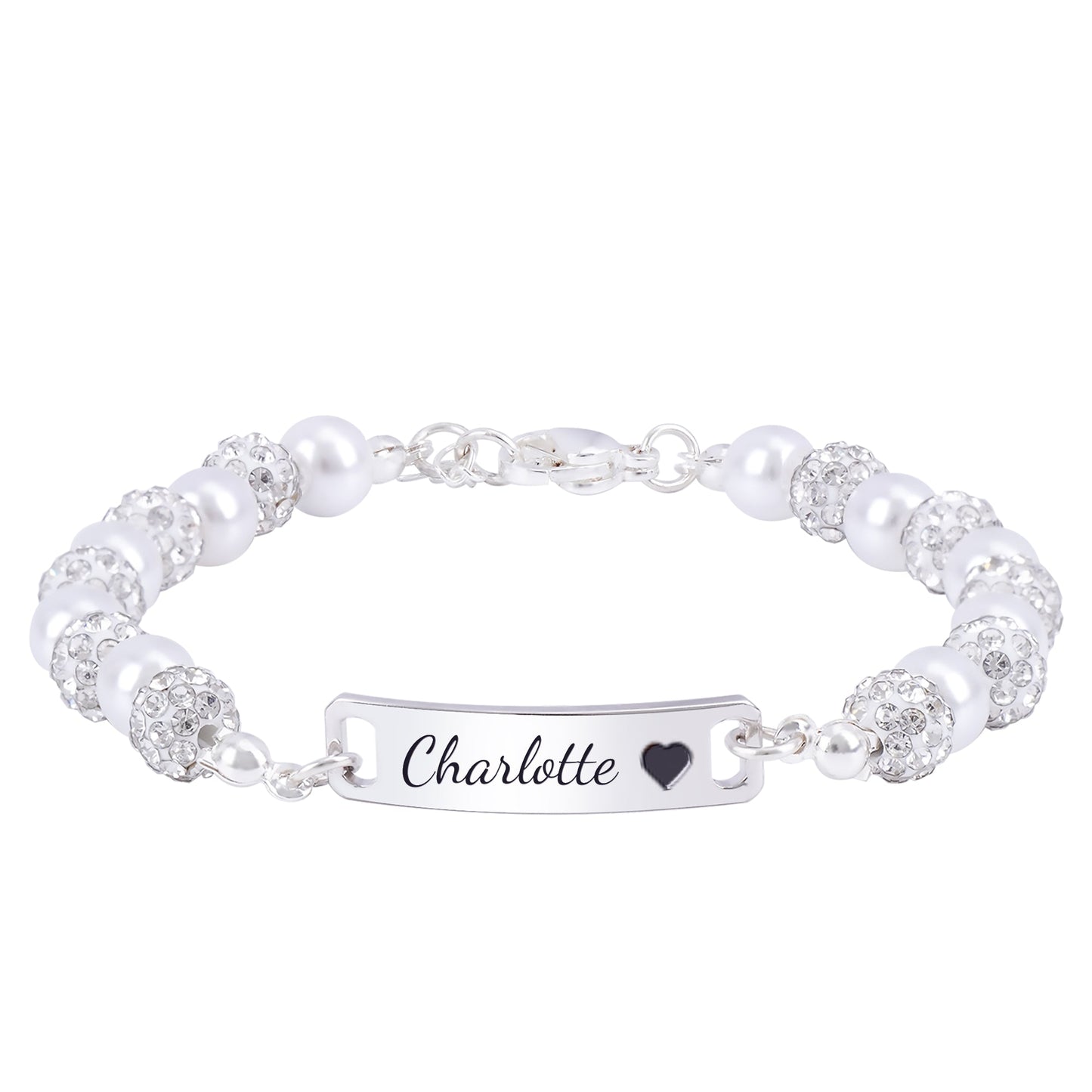 CZ Silver Personalized Baby Name Pearl Bracelet