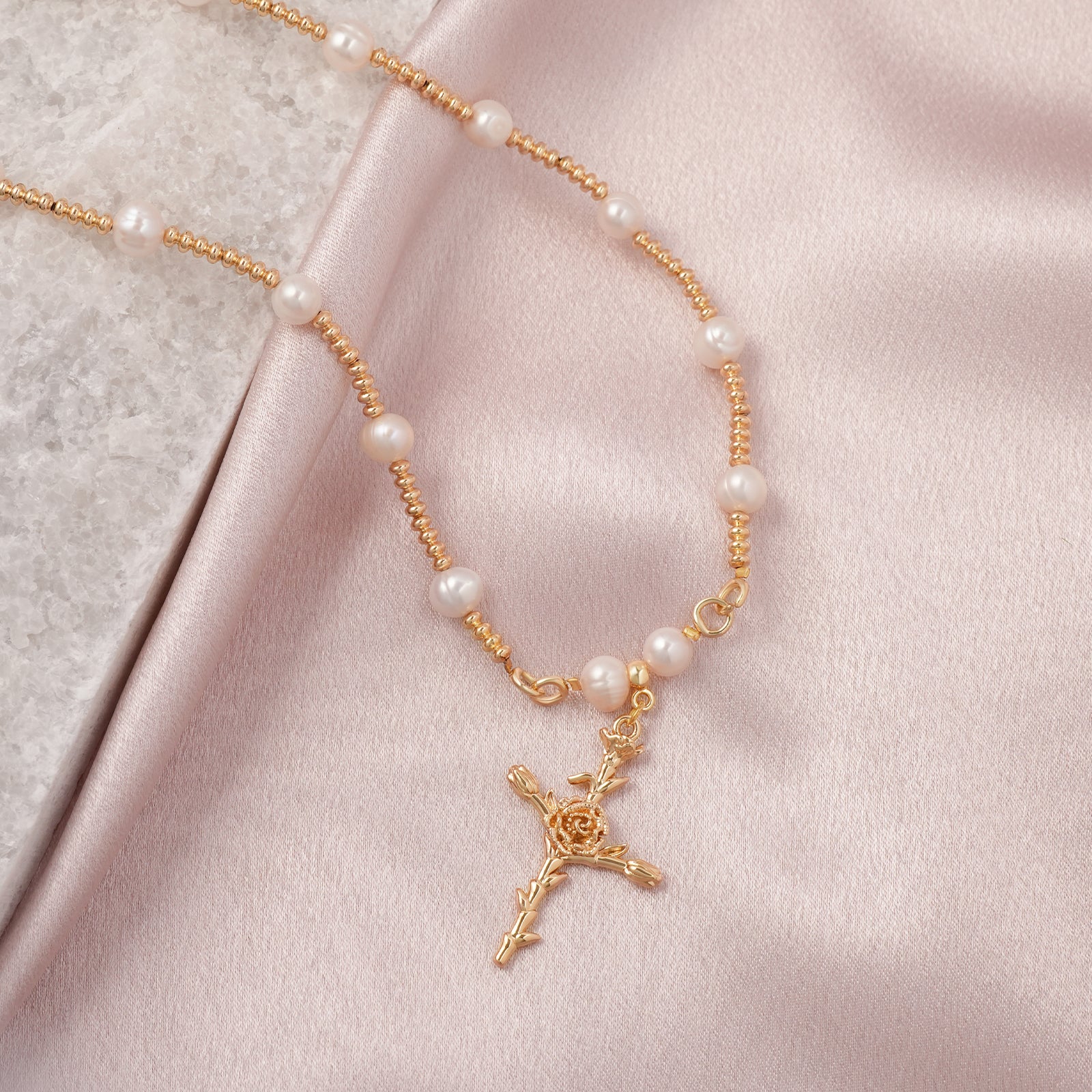 7.5-8mm Pearl Personalized Birthday Flower Pendant Necklace