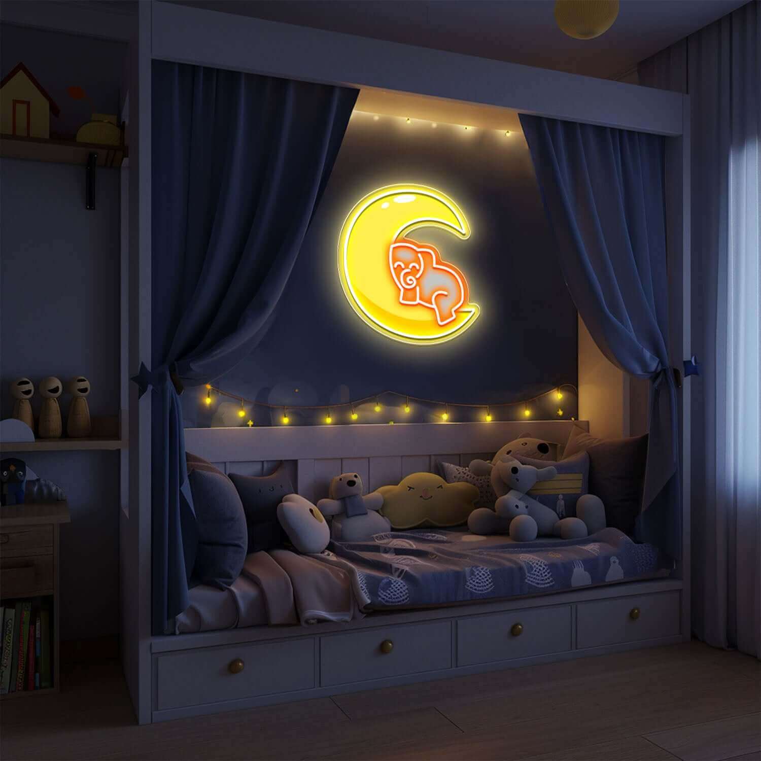 Elephant on the Moon Planet Neon Sign