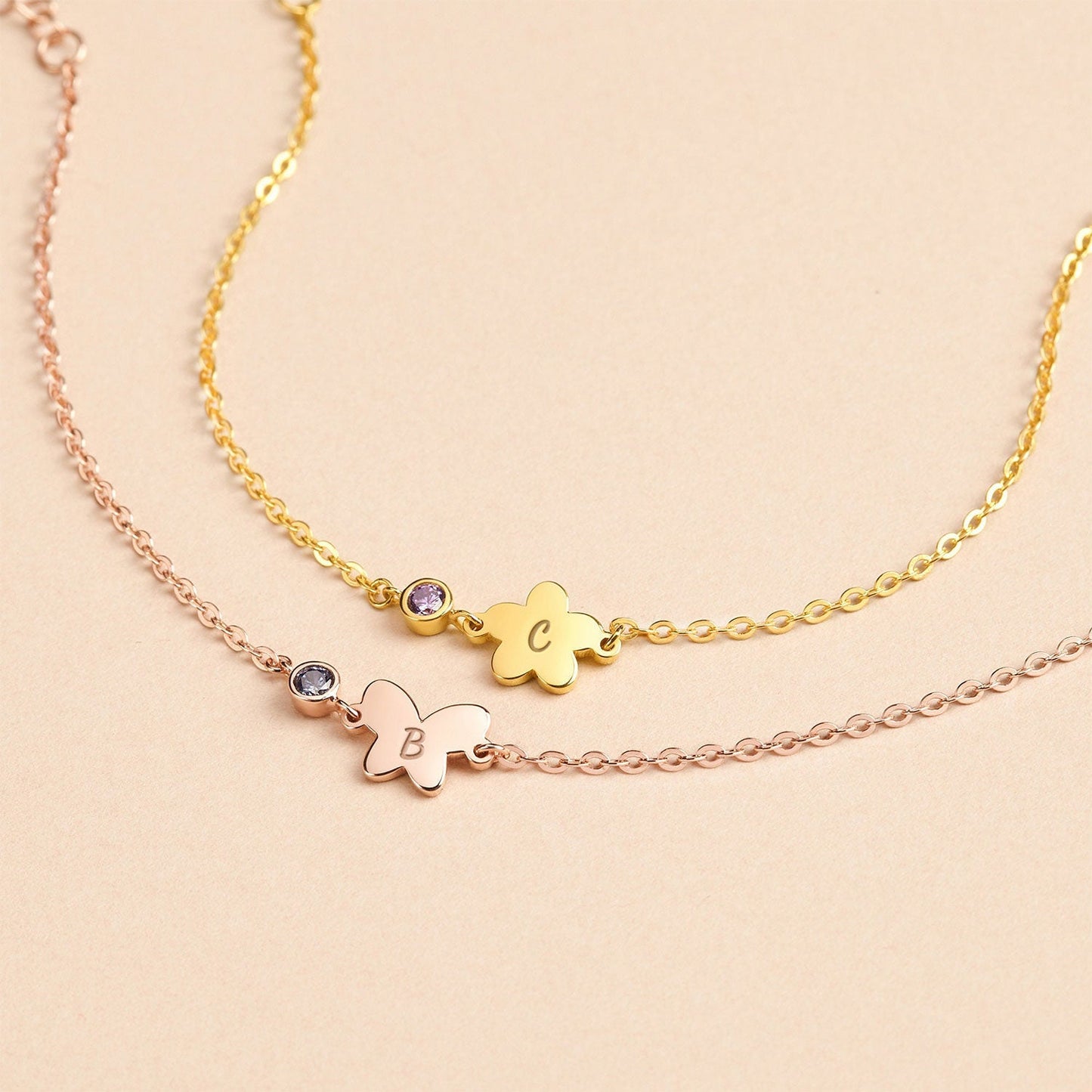 Cute Element Personalized Kids Letter and Birthstone Bracelet