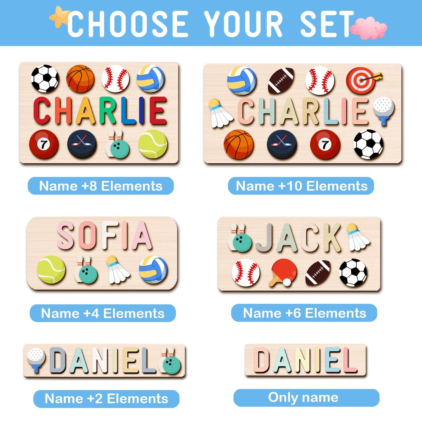 Custom Wooden Baby Name Puzzle with Balls