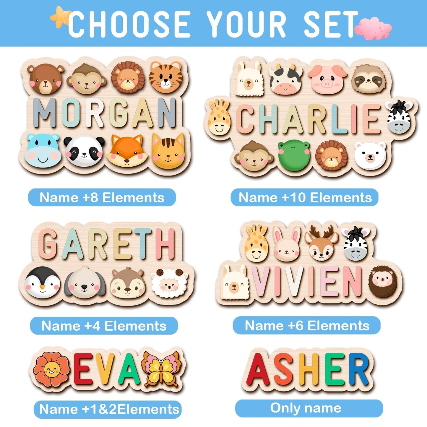 Personalized Wooden Baby Name Puzzle - Outlines