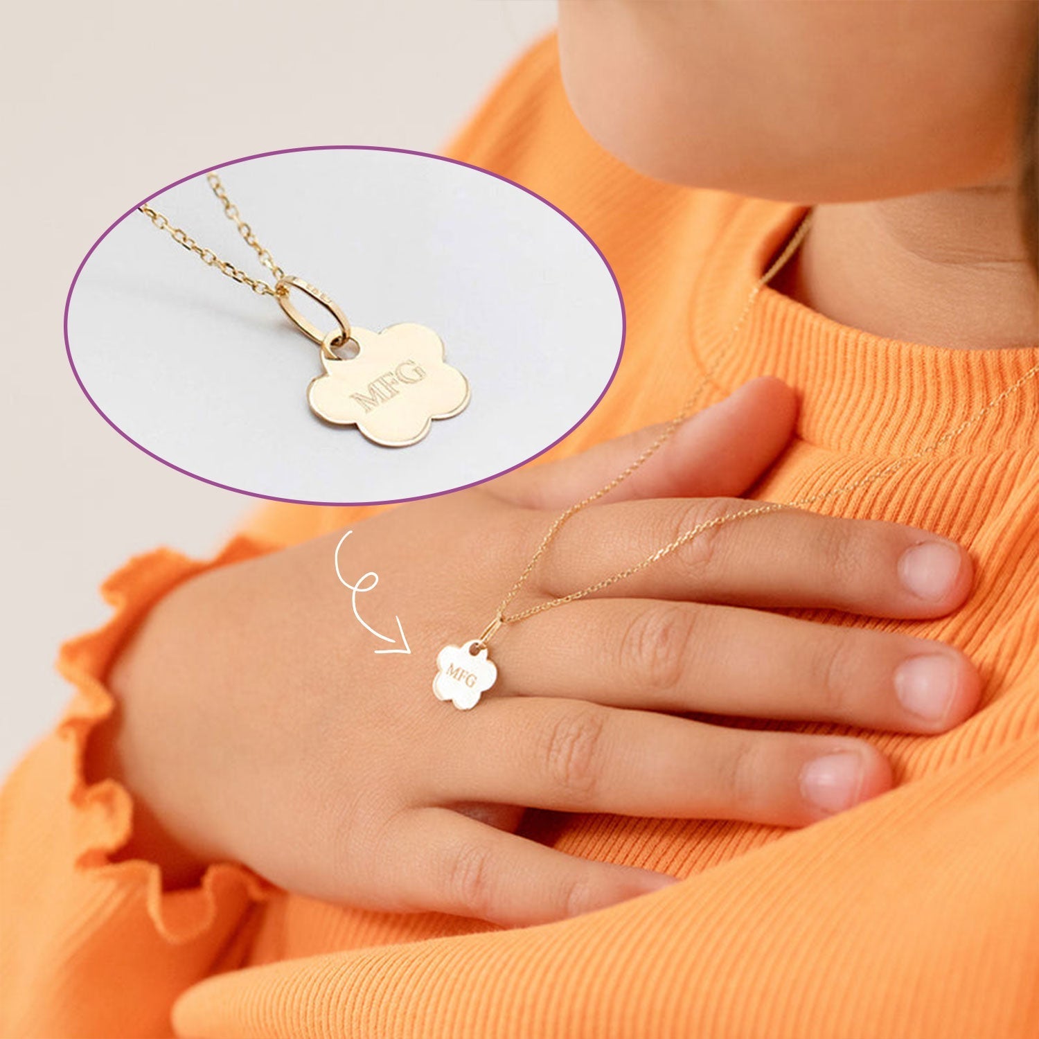 Flower Engraved Name Necklace for Children