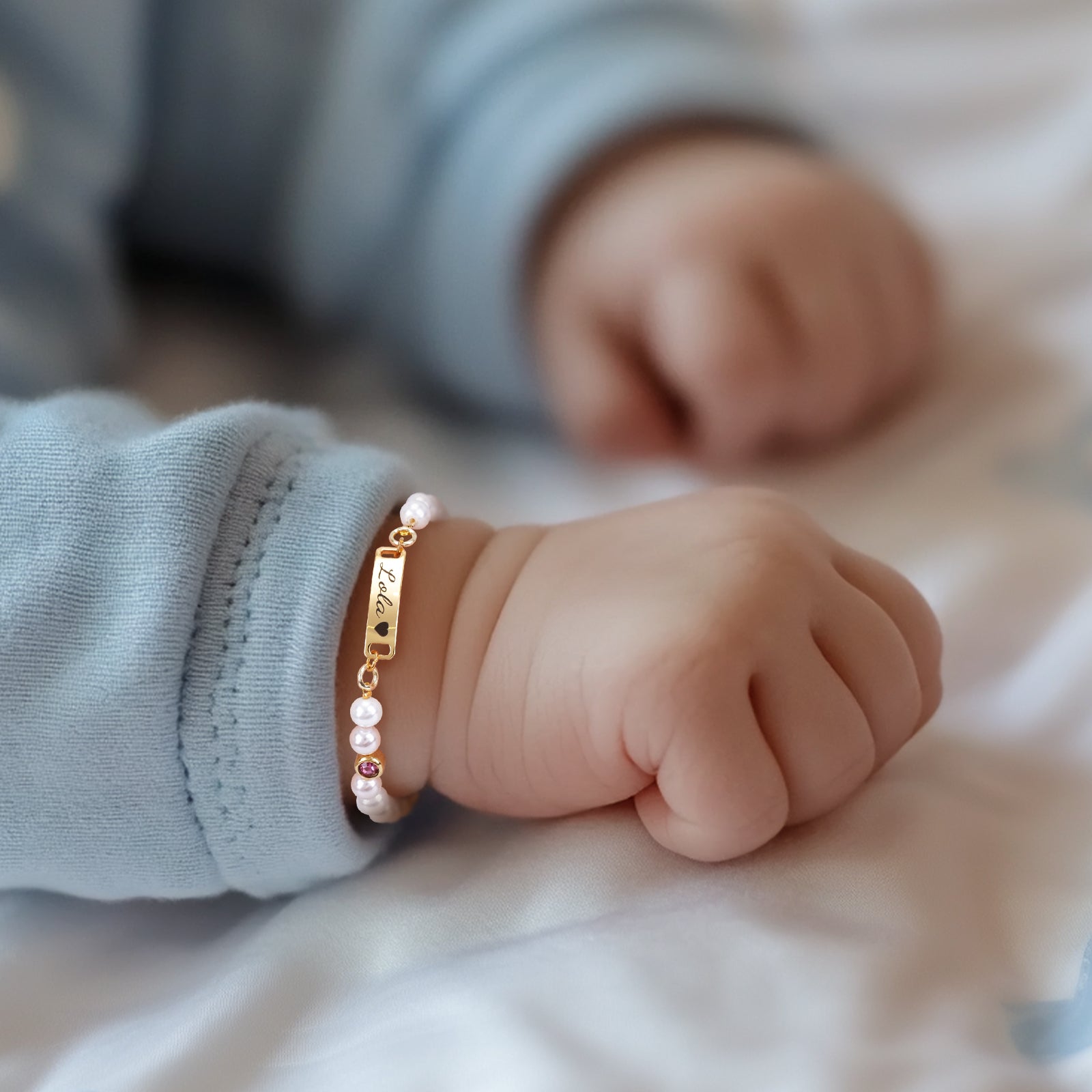 Personalized Baby Name and Birthstone Pearl Bracelet