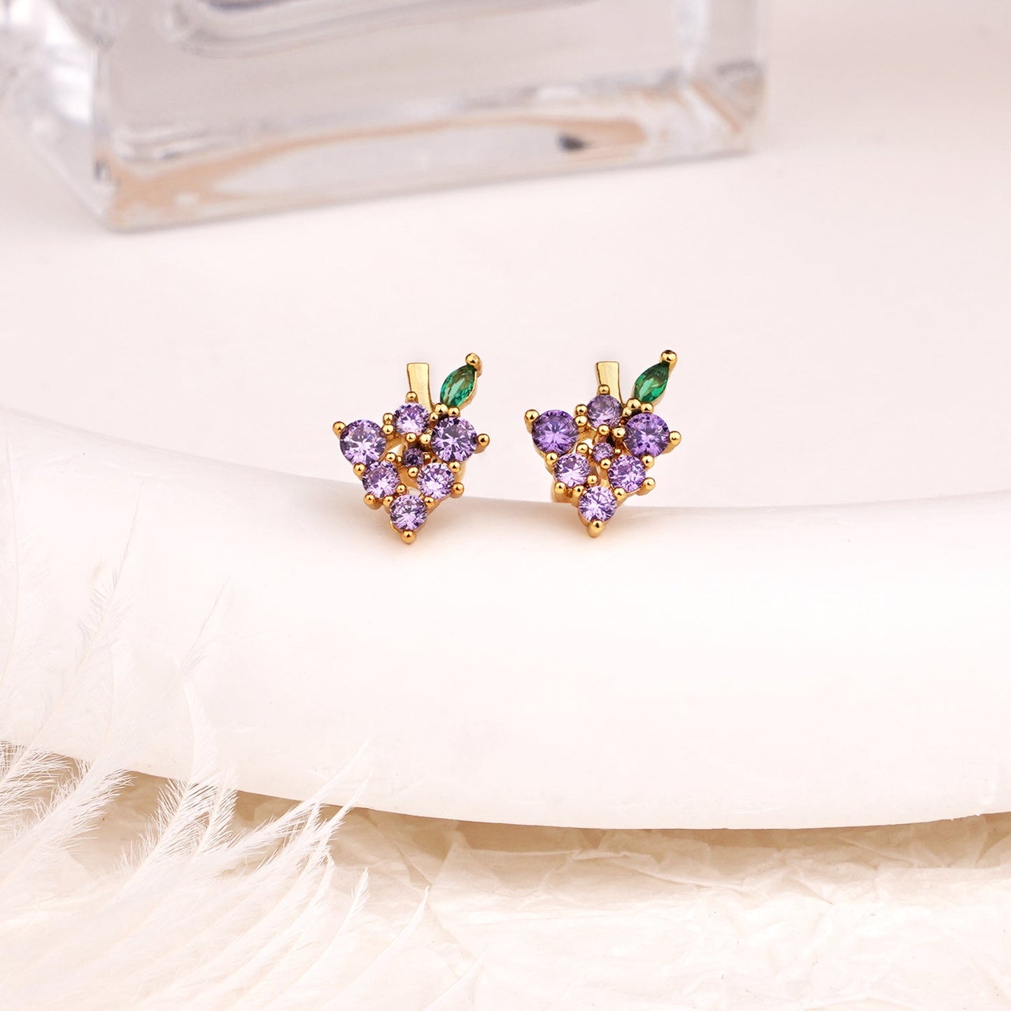 Sterling Silver Kids Crystal Grape Earrings