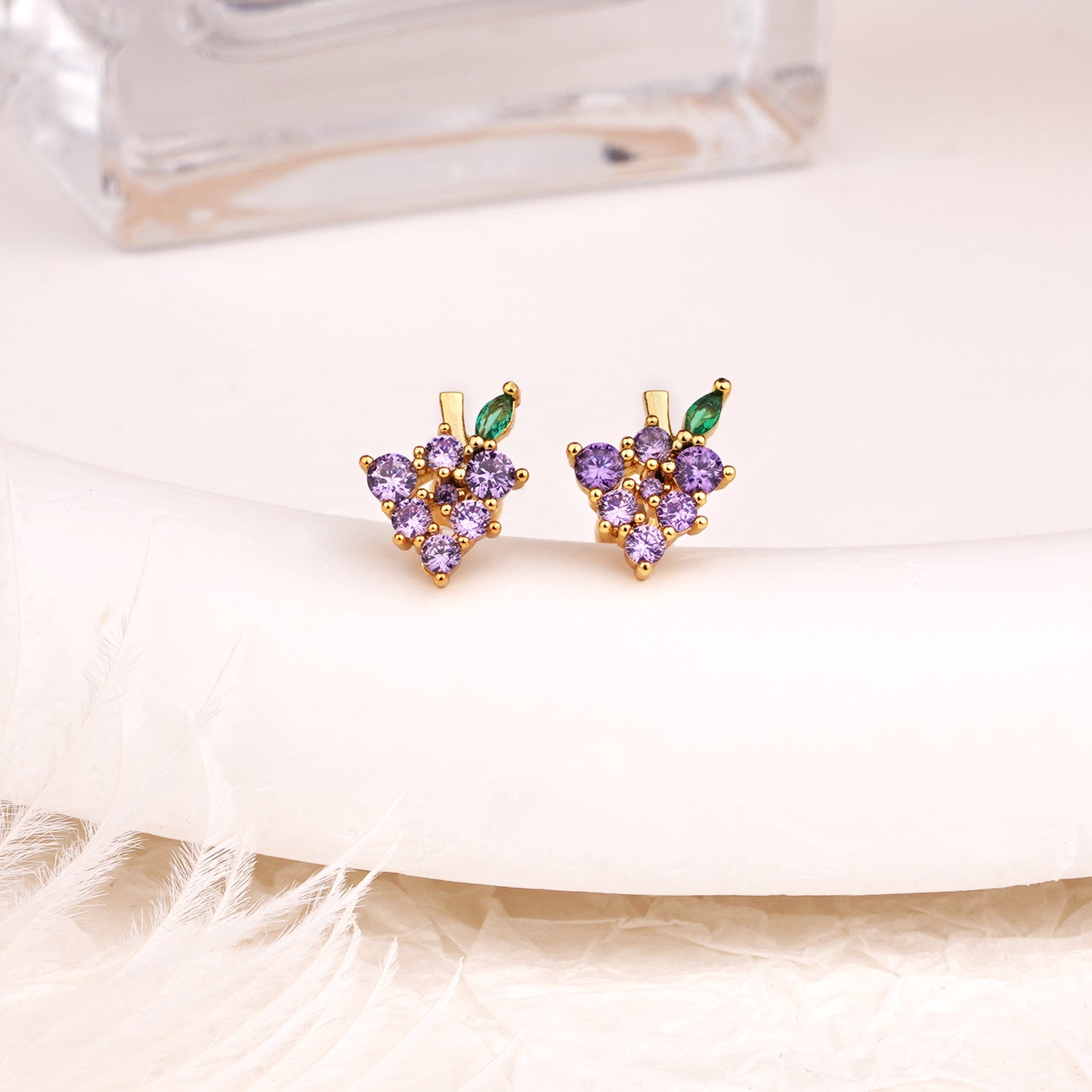 Sterling Silver Kids Crystal Grape Earrings
