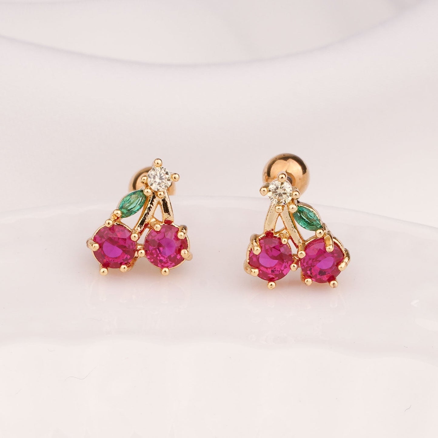 Sterling Silver Kids Crystal Cherry Earrings