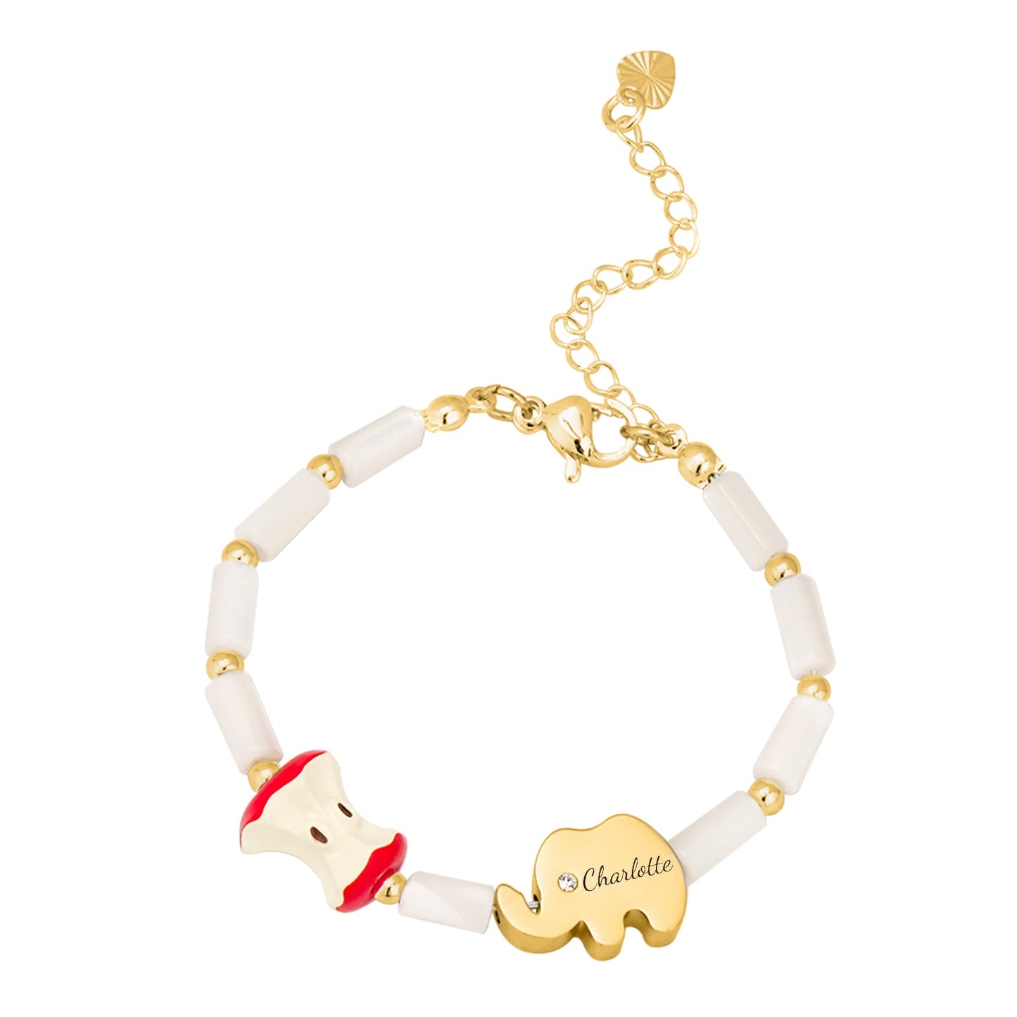 Tiny Elephant Personalized Name Mother-of-Pearl Beads Bracelet