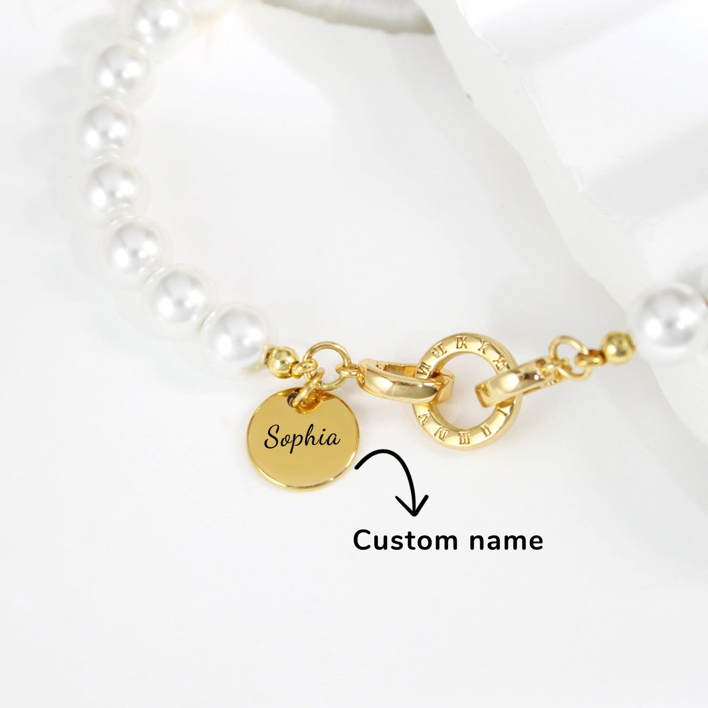 Personalized Name Girl's Heart Flower Charm Pearl Necklace