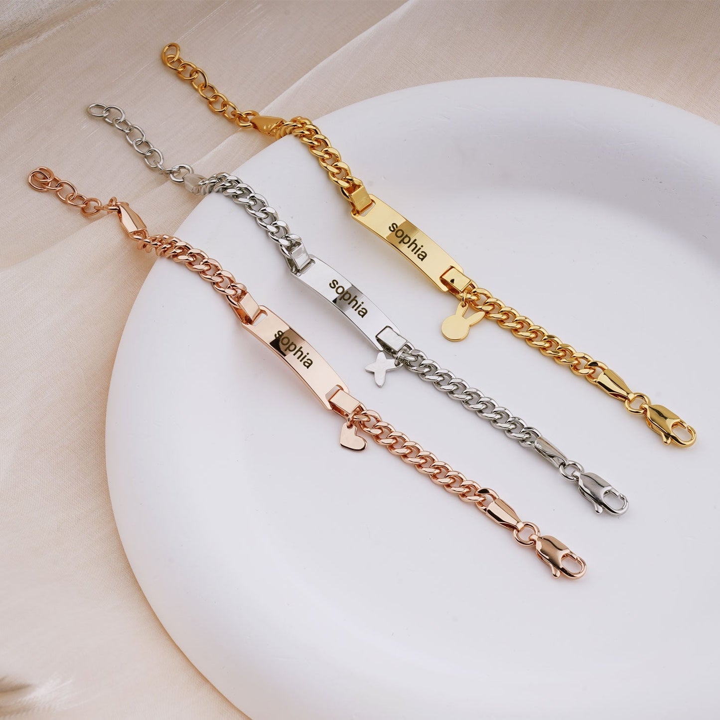 3 Colors for Personalized Baby Name Bracelet with Cute Charm