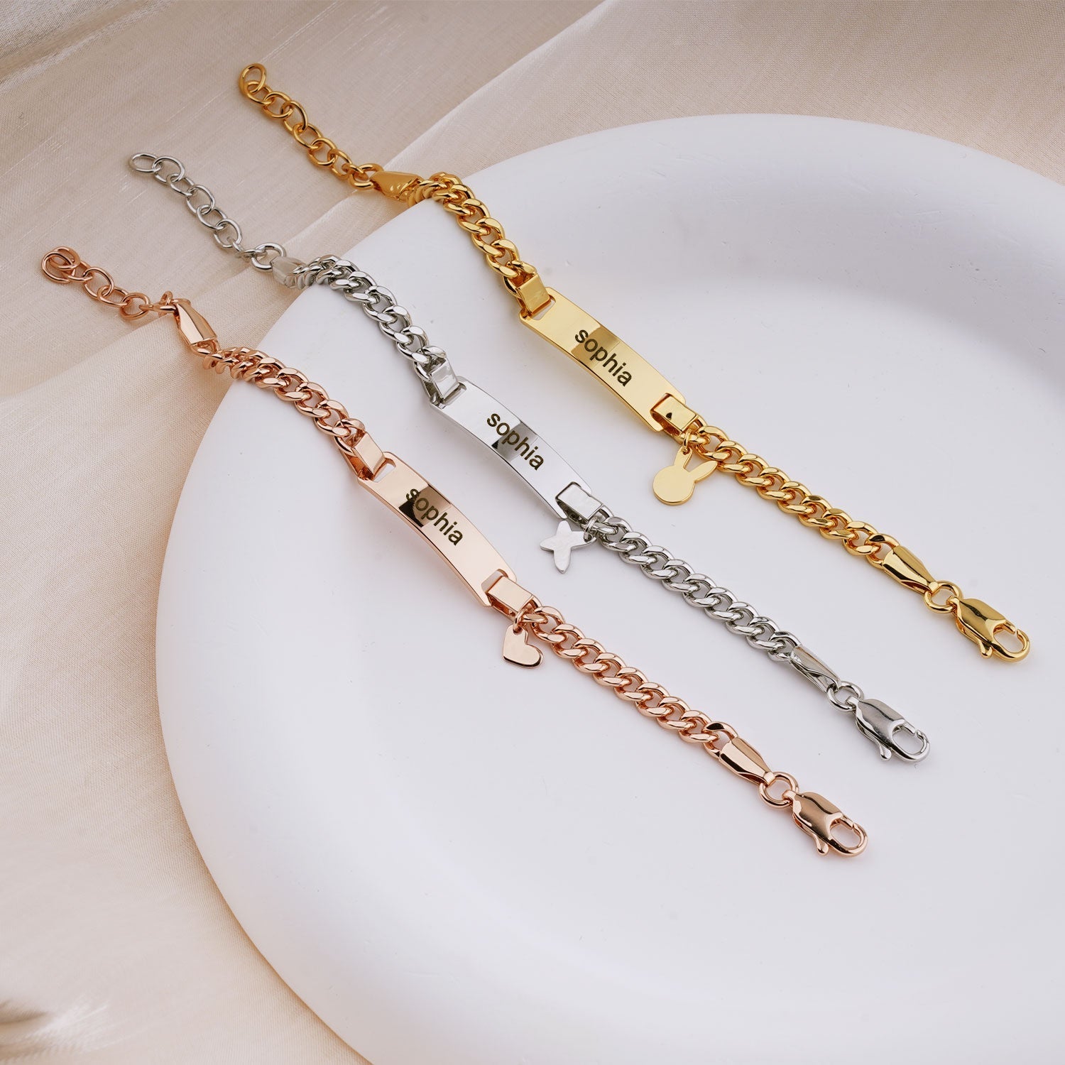 3 Colors for Personalized Baby Name Bracelet with Cute Charm