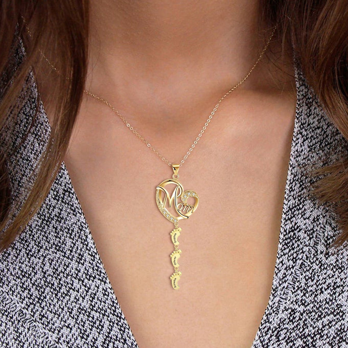 S925 Persenalized Mother's Day Necklace with Feet