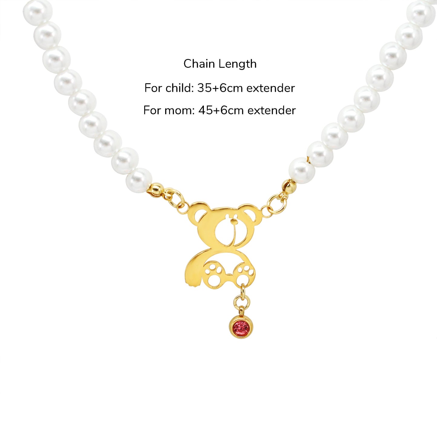 Personalized Birthstone Pearl Bear Pendant Necklace