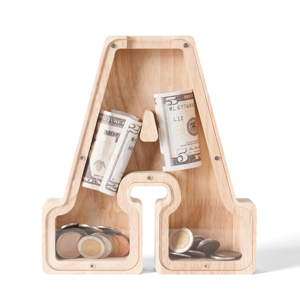 Personalized Wooden Letter A Piggy Bank