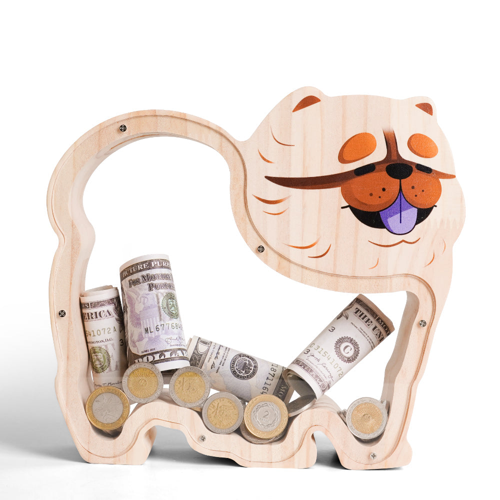 Personalized Wooden Chow Chow Piggy Bank for Kids