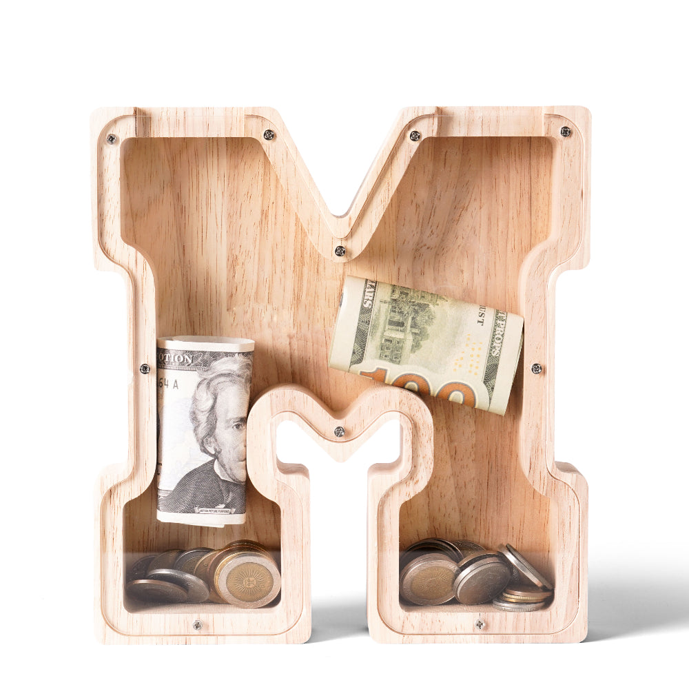 Personalized Wooden Letter M Piggy Bank