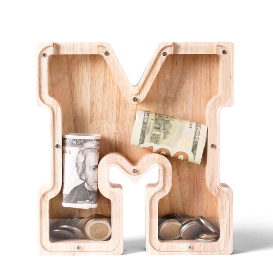 Personalized Wooden Letter M Piggy Bank