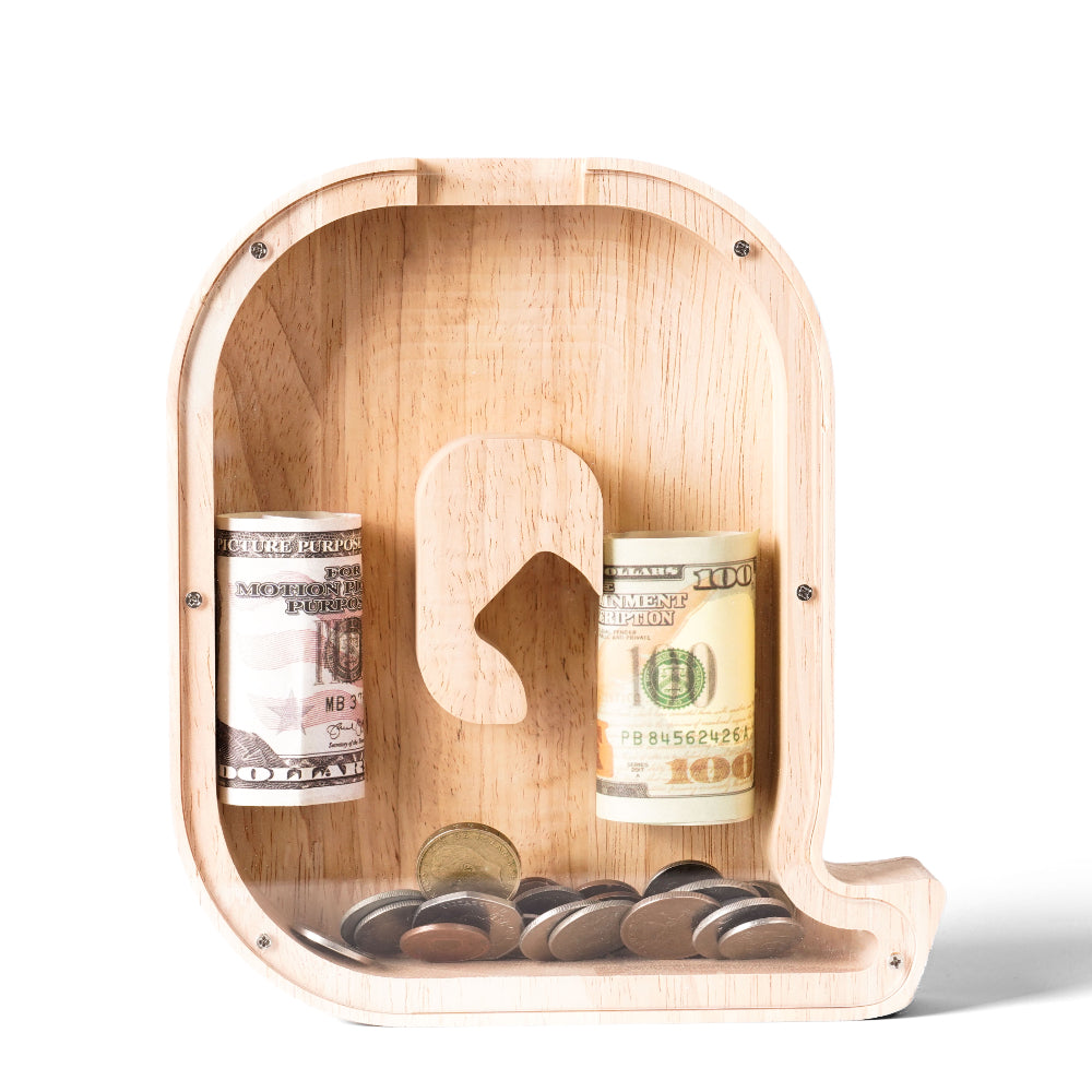 Personalized Wooden Letter Q Piggy Bank