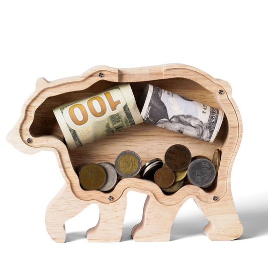 Personalized Wooden Bear Piggy Bank for Kids