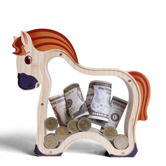 Personalized Wooden Cute Horse Piggy Bank for Kids