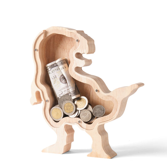 Personalized Wooden T-Rex Piggy Bank for Kids